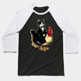 Tuxedo Cat on a Chicken Funny Baseball T-Shirt